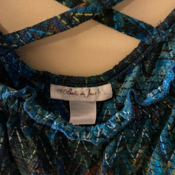 Blue-green top with ruffled front and accent straps size medium - Picture 3 of 9